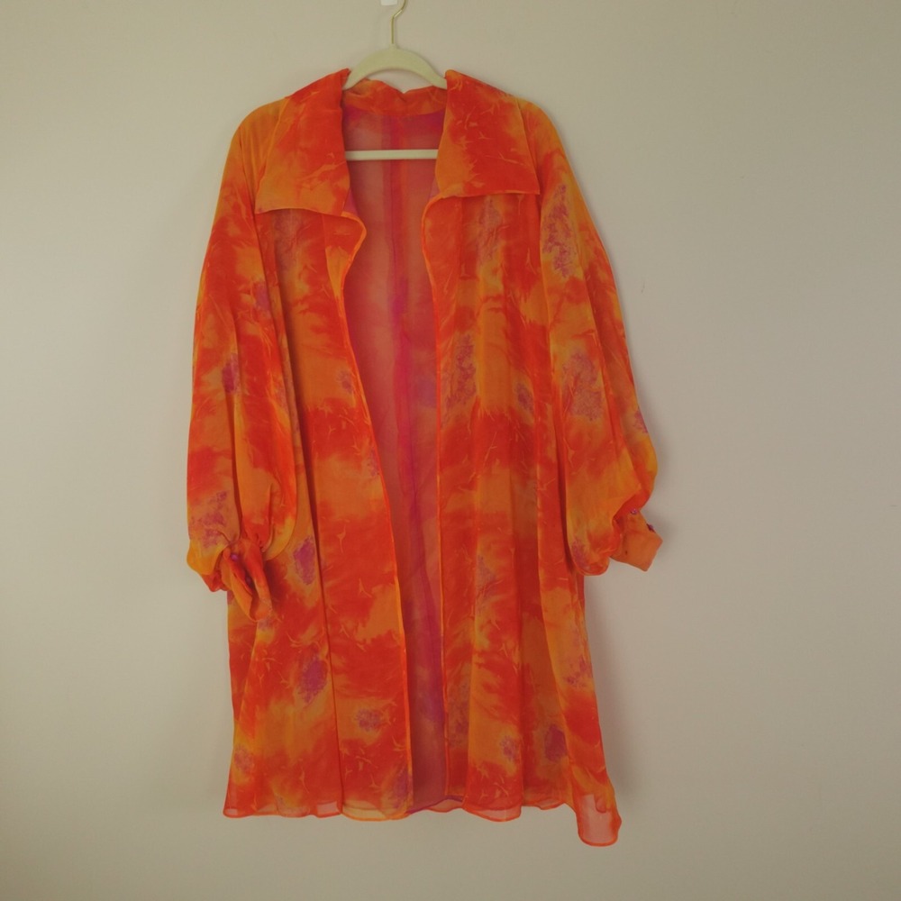 Victor‎ Costa Jacket Orange Multi Floral Silk Sheer Outfit Topper